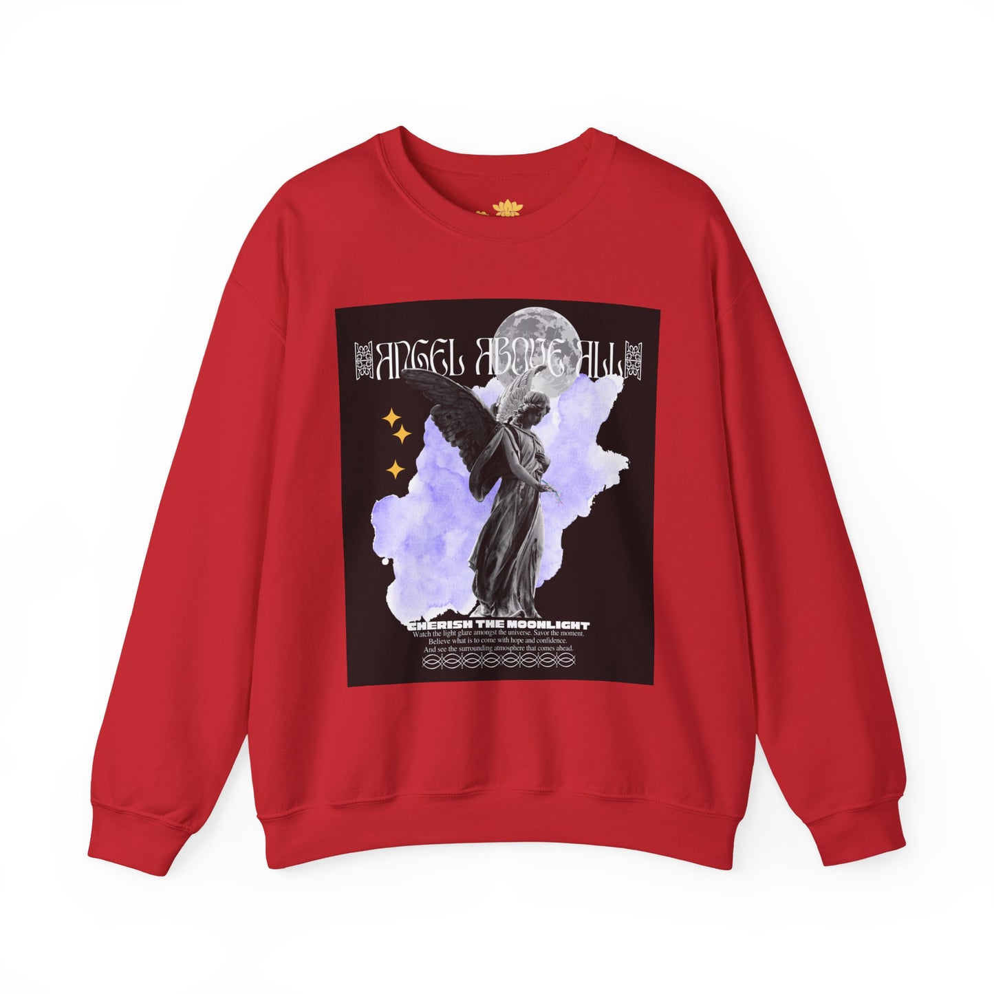 Angel Moon Graphic Sweatshirt — Gothic Angel Illustration Crewneck