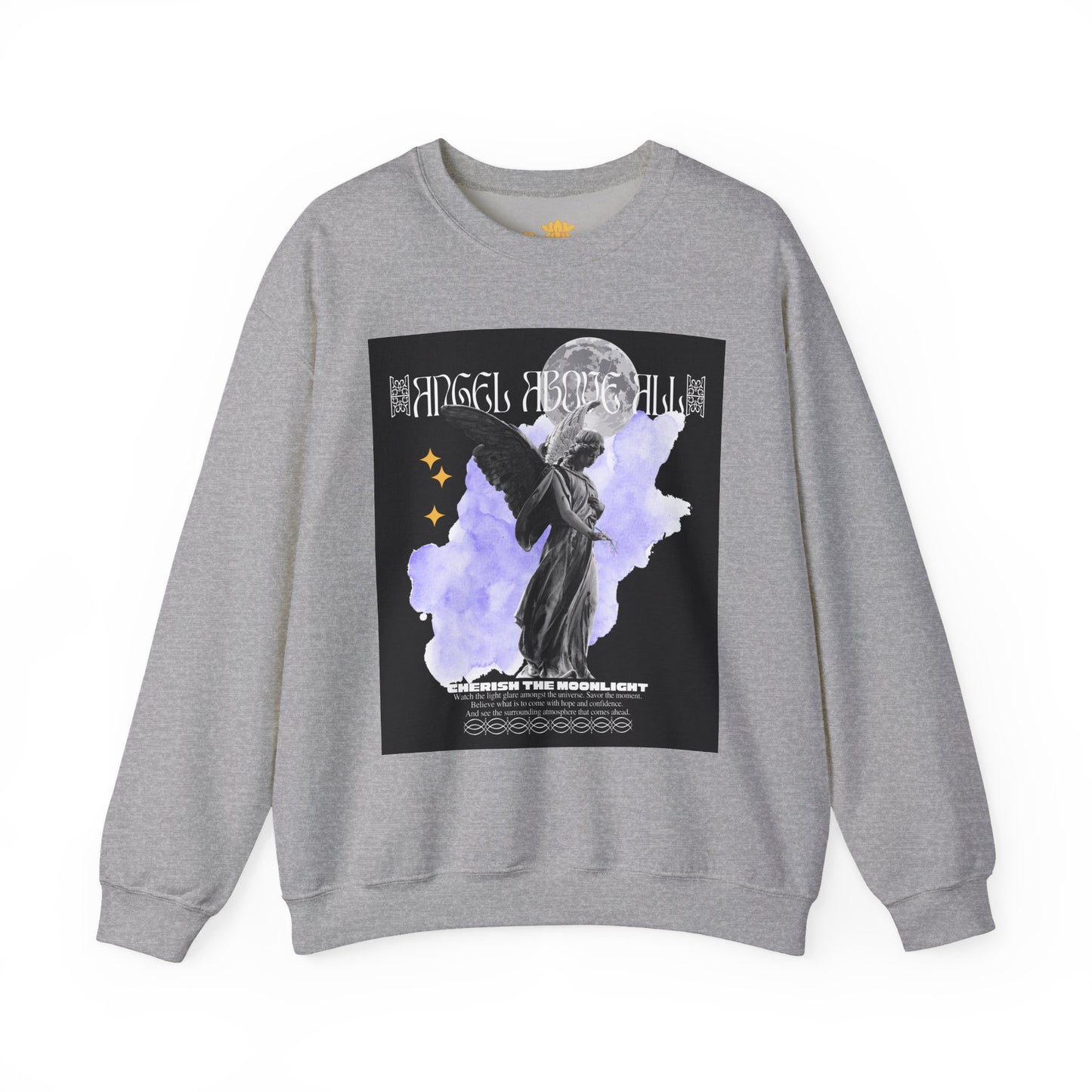 Angel Moon Graphic Sweatshirt — Gothic Angel Illustration Crewneck