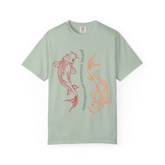 “Good Luck Koi Fish” T-shirt | Unisex Garment-Dyed Tee | Beachwear, Gift, Casual Outfit, Meditation, Self-Care
