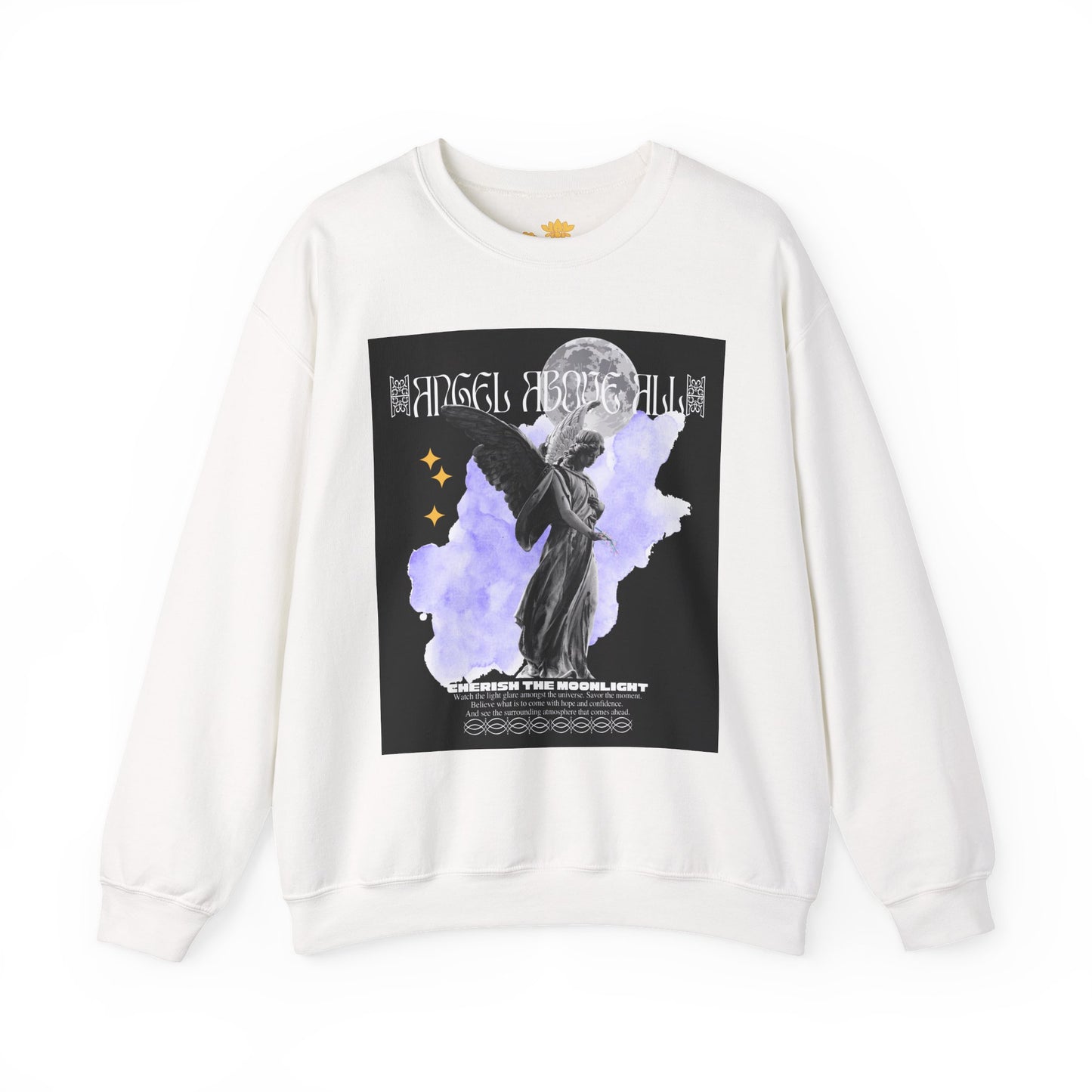 Angel Moon Graphic Sweatshirt — Gothic Angel Illustration Crewneck