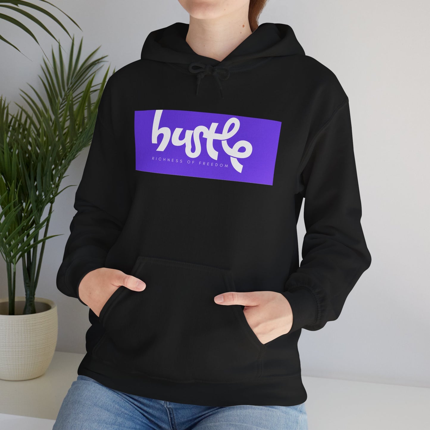 "Hustle • Richness of Freedom" - Unisex Heavy Blend Hooded Sweatshirt - Cozy Motivation for Everyday Wear, Gift for Entrepreneurs, Casual Style, Relaxed Fit