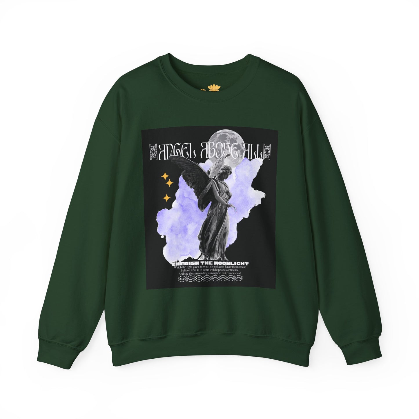 Angel Moon Graphic Sweatshirt — Gothic Angel Illustration Crewneck
