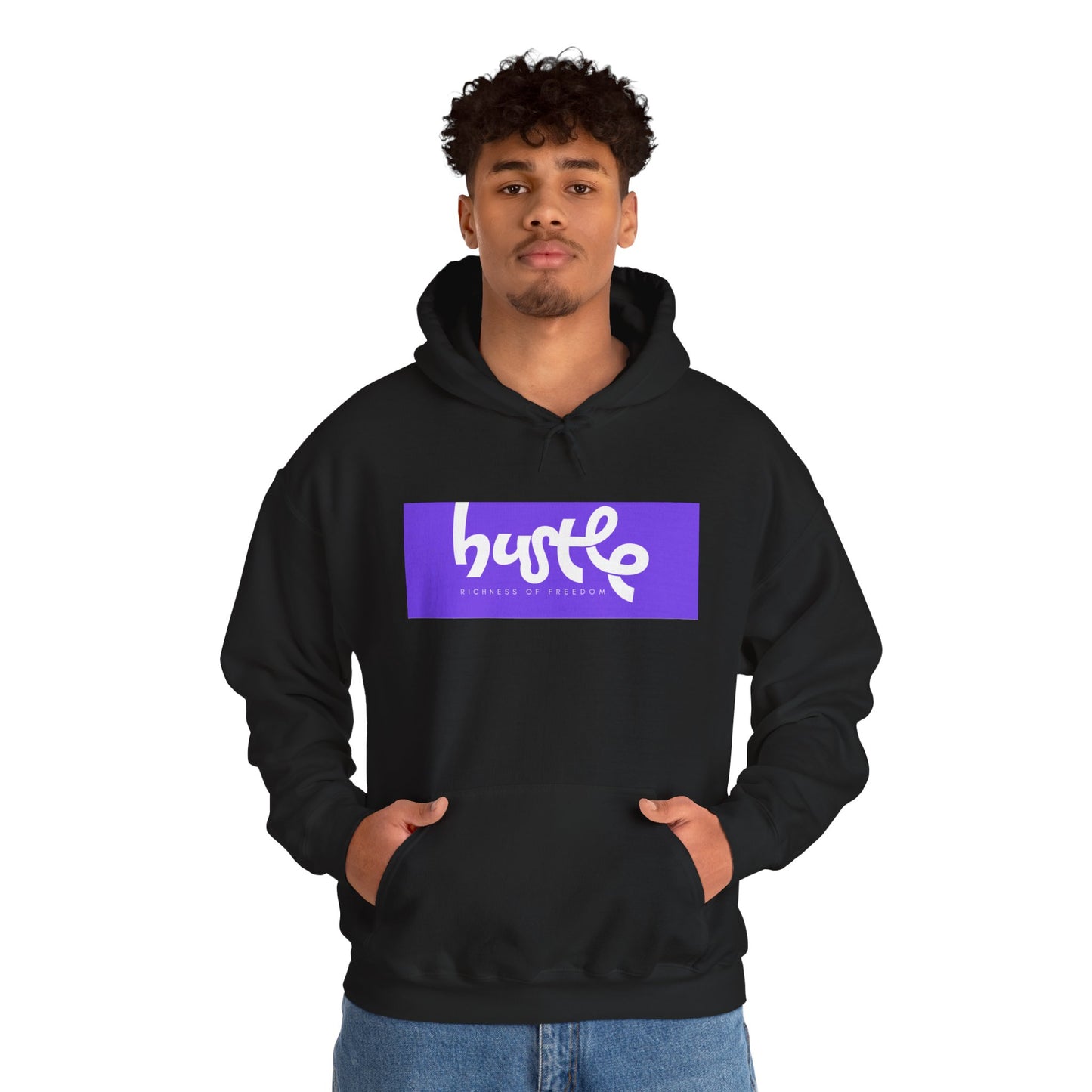 "Hustle • Richness of Freedom" - Unisex Heavy Blend Hooded Sweatshirt - Cozy Motivation for Everyday Wear, Gift for Entrepreneurs, Casual Style, Relaxed Fit