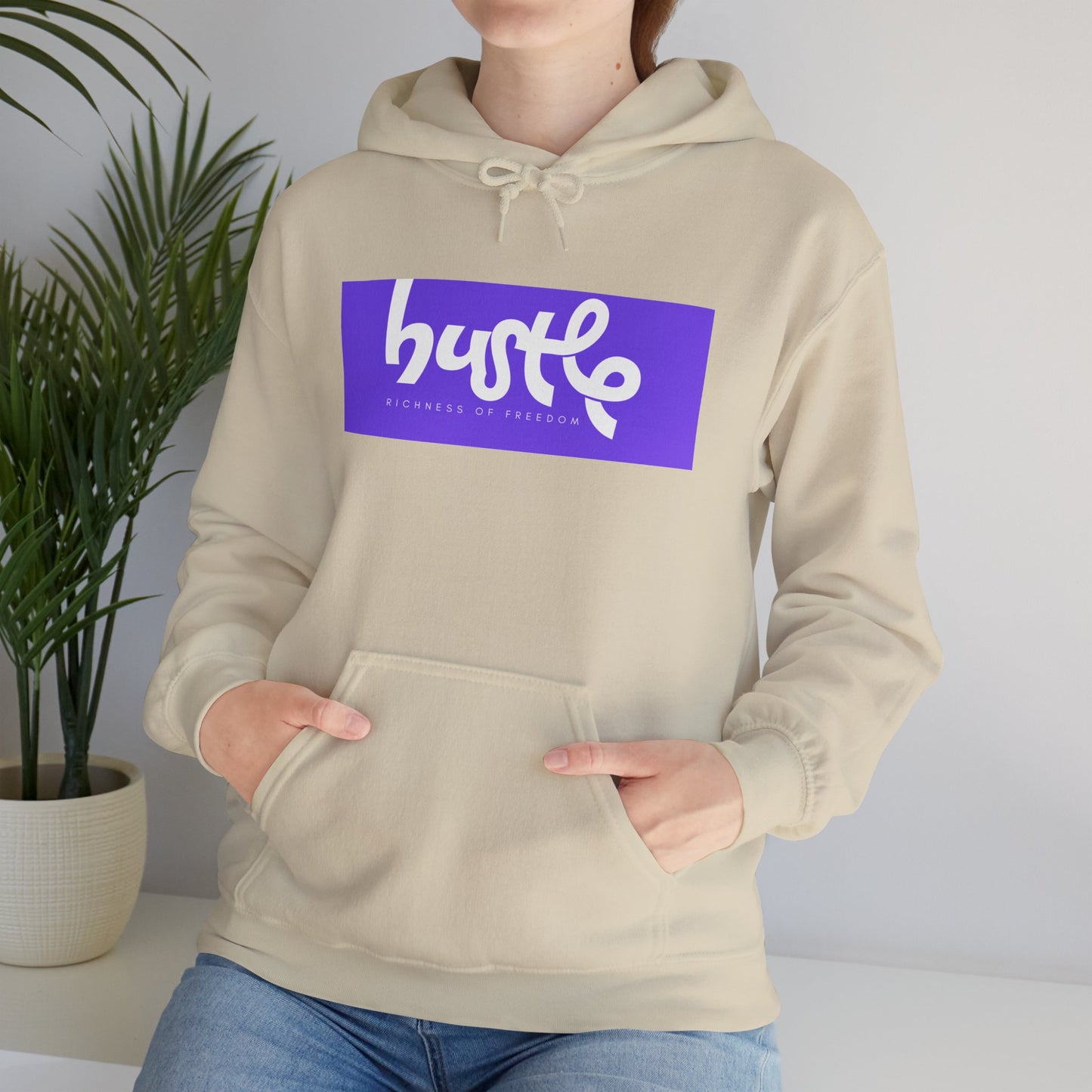 "Hustle • Richness of Freedom" - Unisex Heavy Blend Hooded Sweatshirt - Cozy Motivation for Everyday Wear, Gift for Entrepreneurs, Casual Style, Relaxed Fit