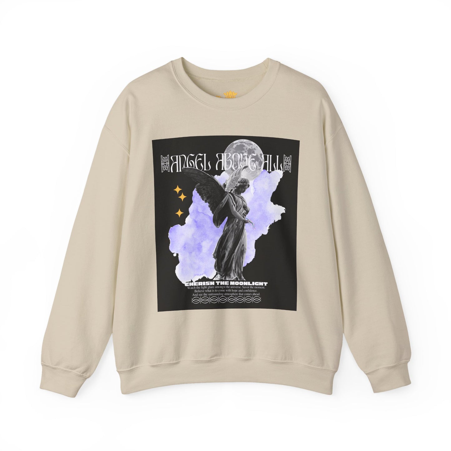 Angel Moon Graphic Sweatshirt — Gothic Angel Illustration Crewneck