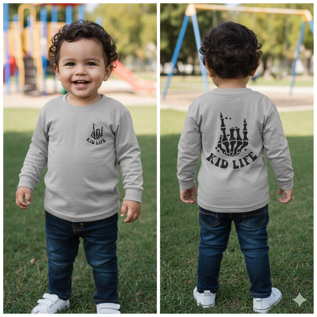 'Kid Life' Skeleton Hand Graphic - Toddler Long Sleeve Tee