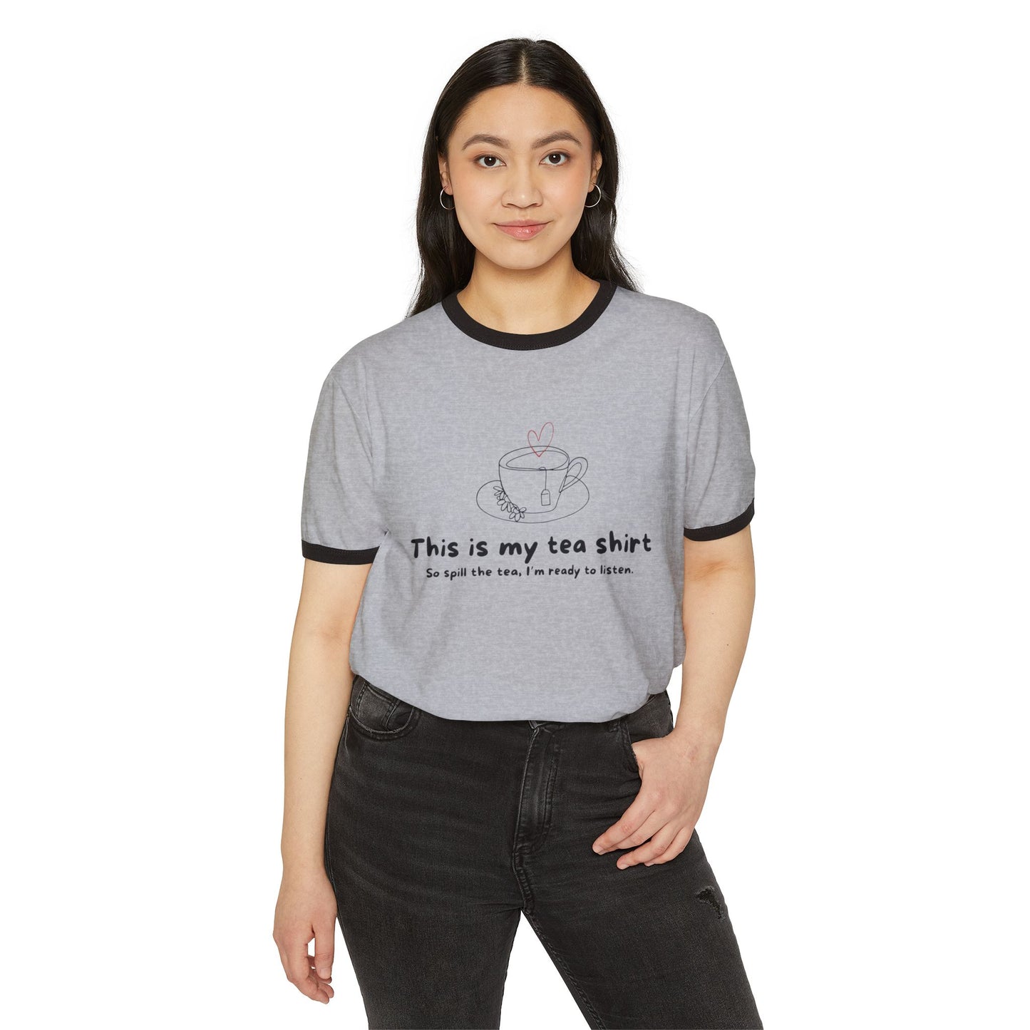 “Spill the Tea” Unisex Cotton Ringer T-Shirt - Perfect for Tea Parties, Gifts, Casual Wear, Unique Tea Lover Gift, Summer Style