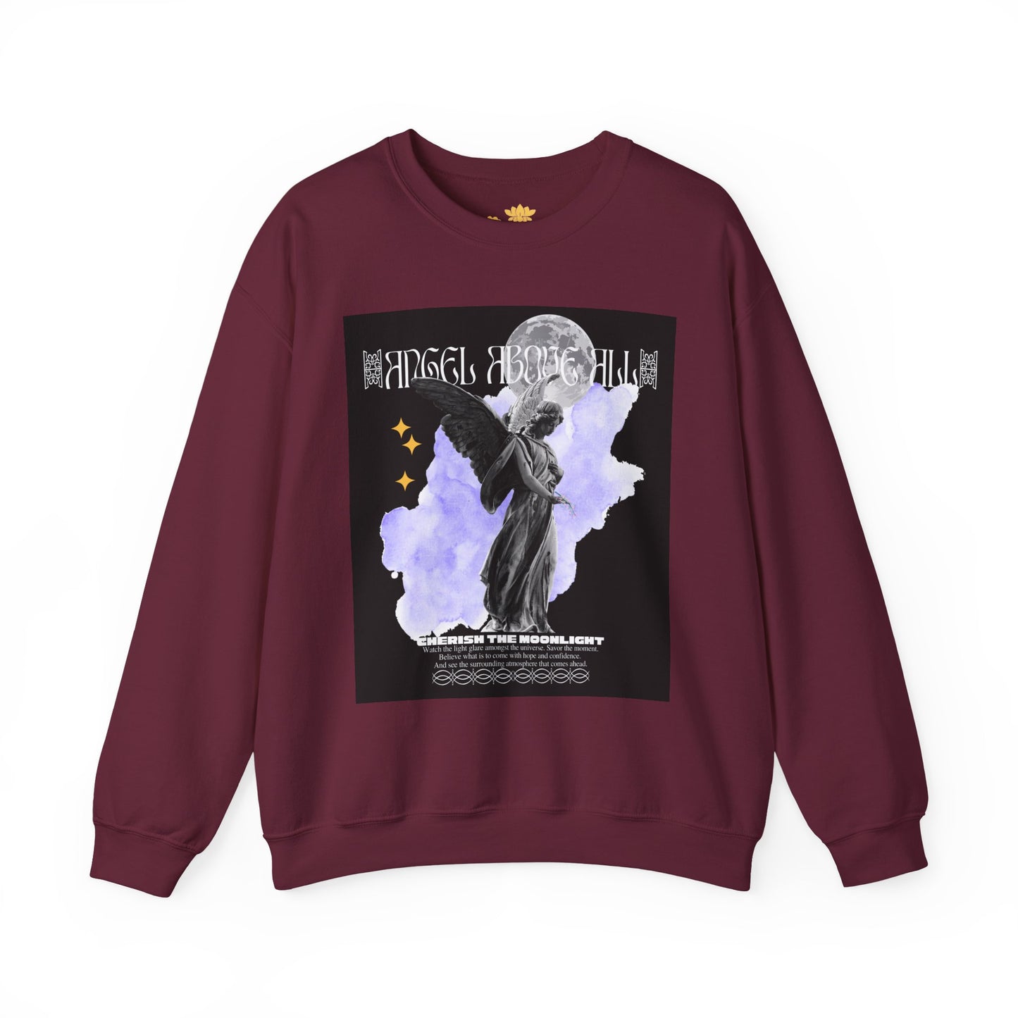Angel Moon Graphic Sweatshirt — Gothic Angel Illustration Crewneck