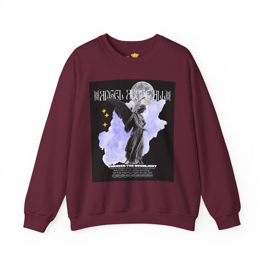 Angel Moon Graphic Sweatshirt — Gothic Angel Illustration Crewneck