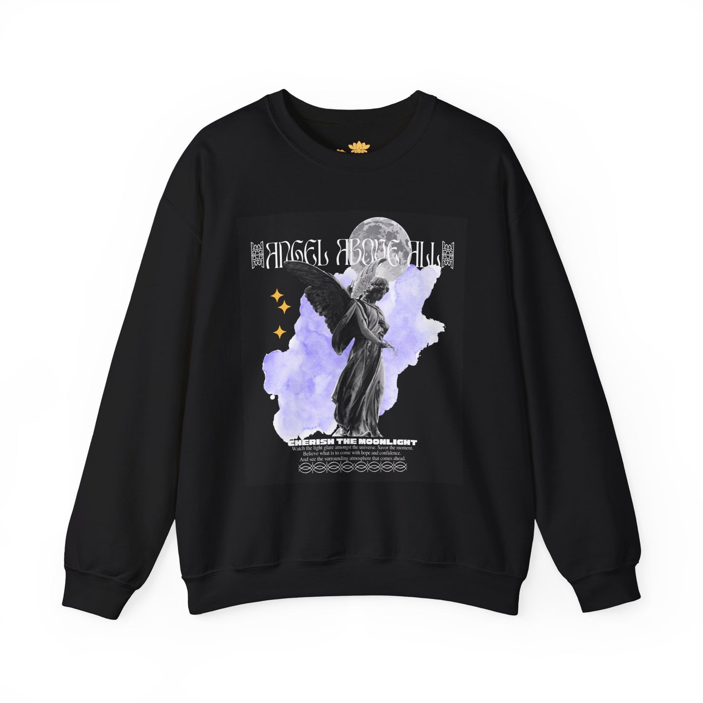 Angel Moon Graphic Sweatshirt — Gothic Angel Illustration Crewneck