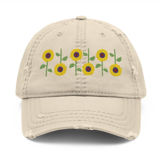 “Sunflower” Distressed Dad Hat | Vintage Style Hat for Garden Lovers, Summer Casual Wear, Gift for Dad, Outdoor Activities