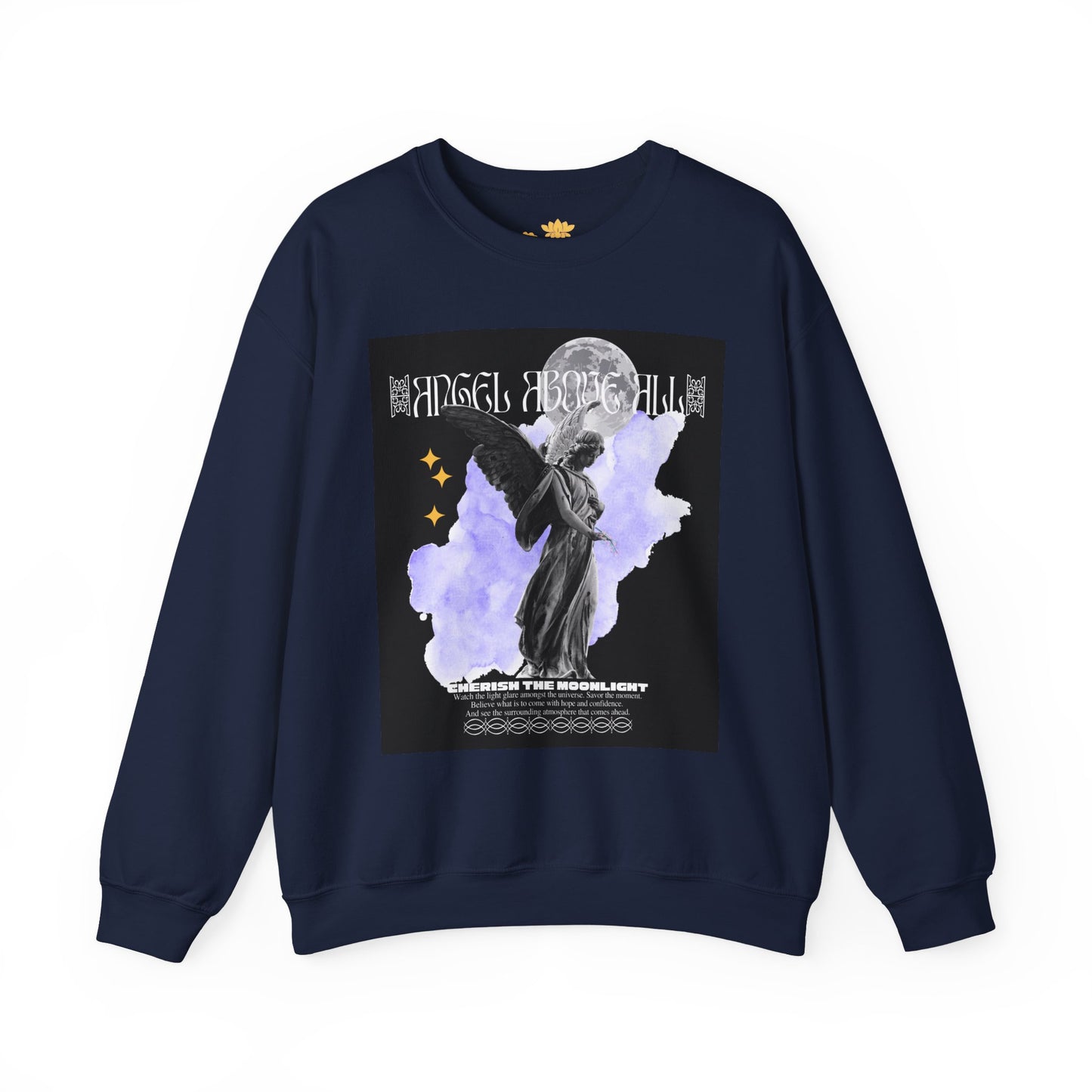 Angel Moon Graphic Sweatshirt — Gothic Angel Illustration Crewneck