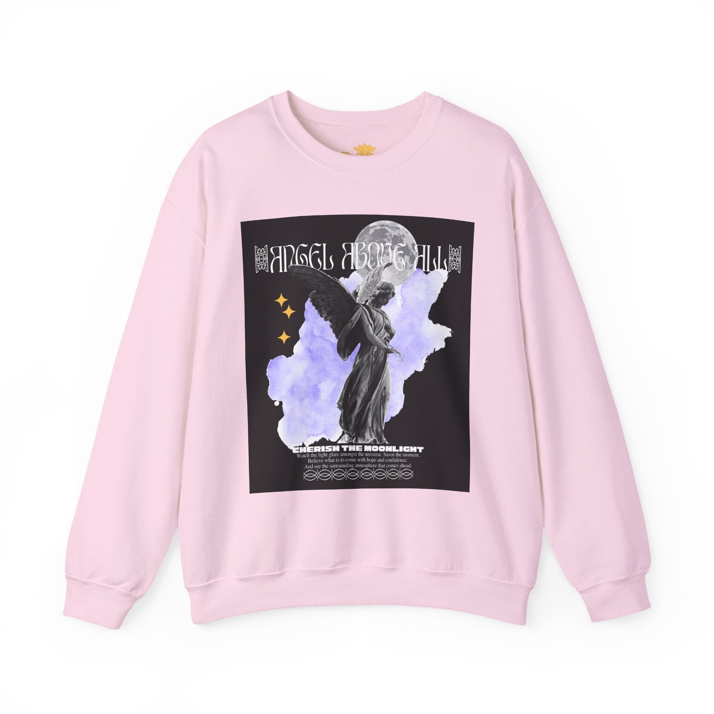 Angel Moon Graphic Sweatshirt — Gothic Angel Illustration Crewneck