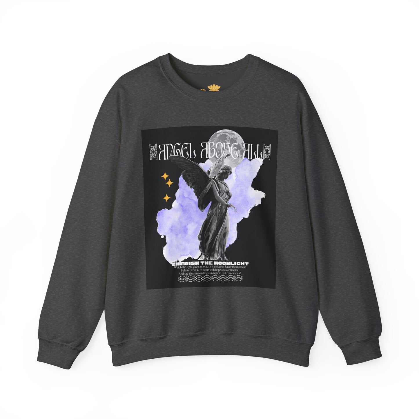Angel Moon Graphic Sweatshirt — Gothic Angel Illustration Crewneck