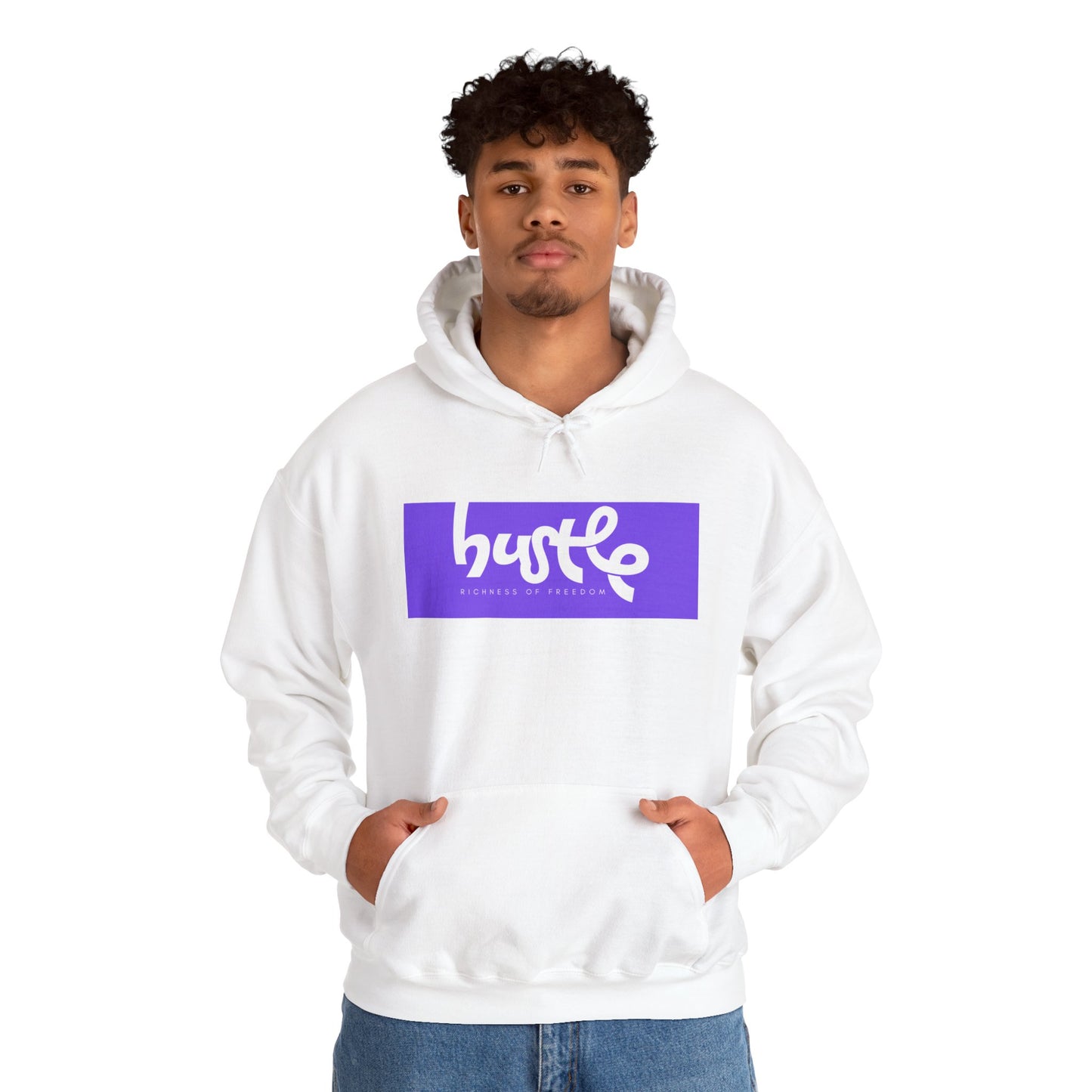 "Hustle • Richness of Freedom" - Unisex Heavy Blend Hooded Sweatshirt - Cozy Motivation for Everyday Wear, Gift for Entrepreneurs, Casual Style, Relaxed Fit